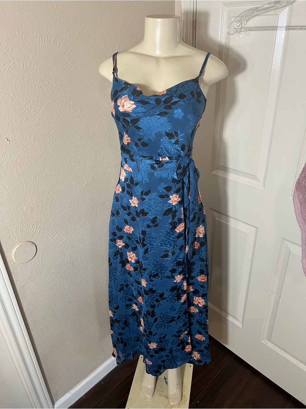 Lulu's Blue Floral Maxi Dress with Pink Roses